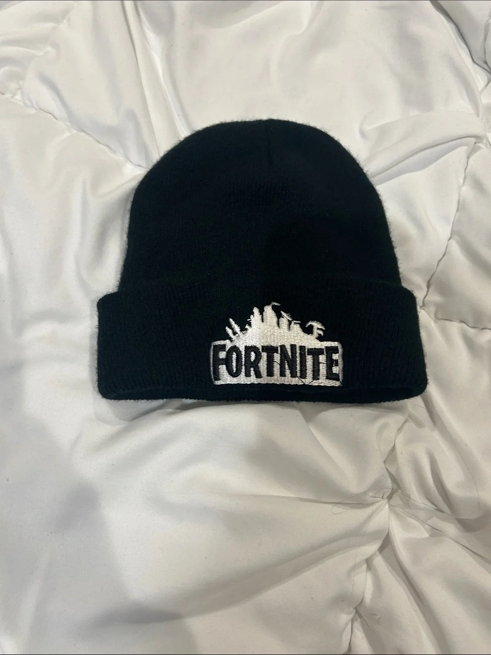 Fortnite Black Knit Beanie with White Logo Embroidery
